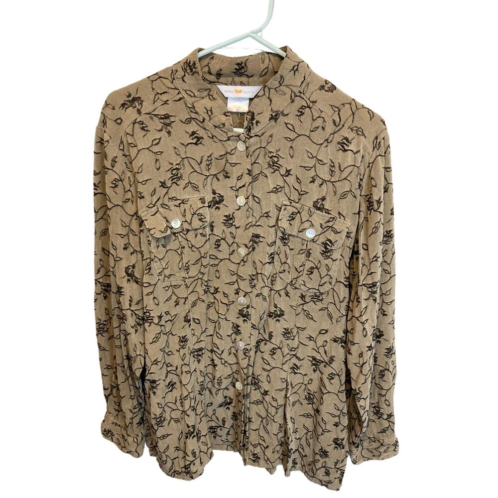 Central Falls Co Tencel Embroidered Button Up Long Sleeve Top Size XL